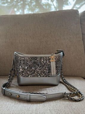 CHANEL Silver Sequin Gabrielle Bag